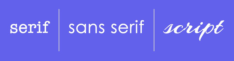 fondo azul morado con las palabras serif sans serif y script