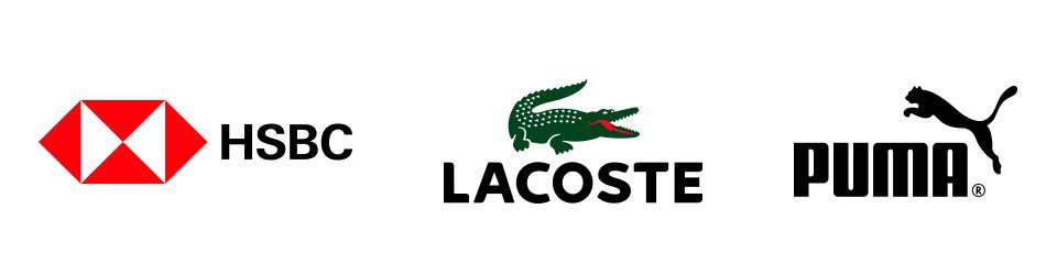 fondo blanco con logotipo de hsbc, lacoste y puma