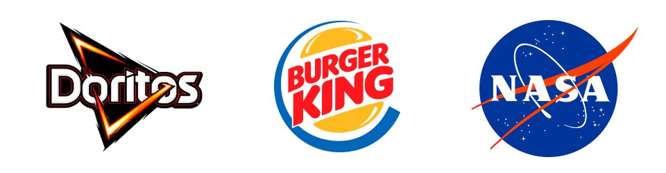 fondo blanco con logotipos de doritos, burguer king y la nasa